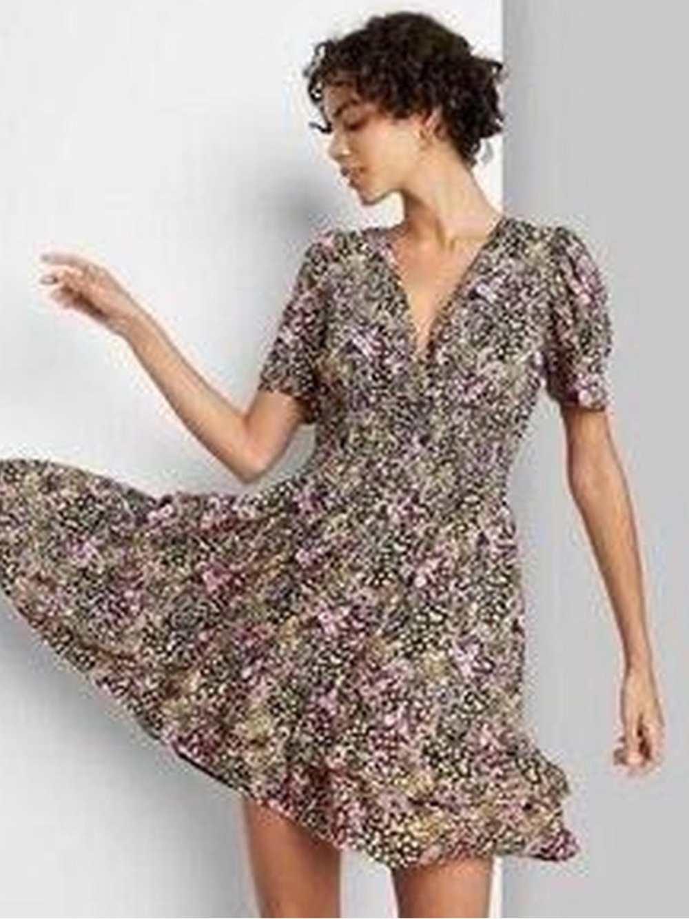 Wild Fable Floral Mini Dress Short Sleeve Cottagecore Y2K Medium Fairy Grunge